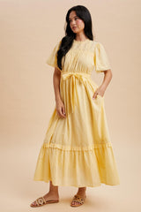 Yellow Swiss Dot Flutter Sleeve Maxi Dress