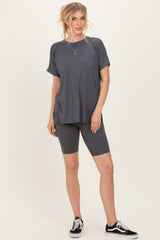 Ash Grey Hi-Low Short Sleeve Tee Biker Short Set