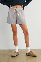 Brown Striped Drawstring Shorts