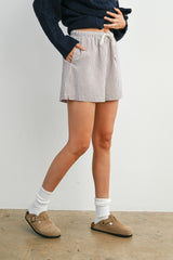 Brown Striped Drawstring Shorts