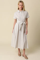 Blue Striped Belted Shirt Dress