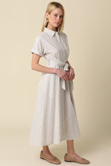 Blue Striped Belted Shirt Dress