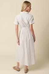 Blue Striped Belted Shirt Dress