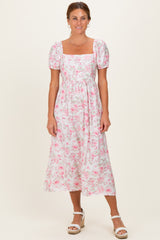 Pink Floral Crisscross Back Midi Dress