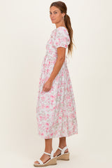 Pink Floral Crisscross Back Midi Dress