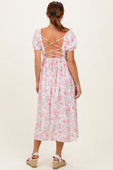 Pink Floral Crisscross Back Midi Dress