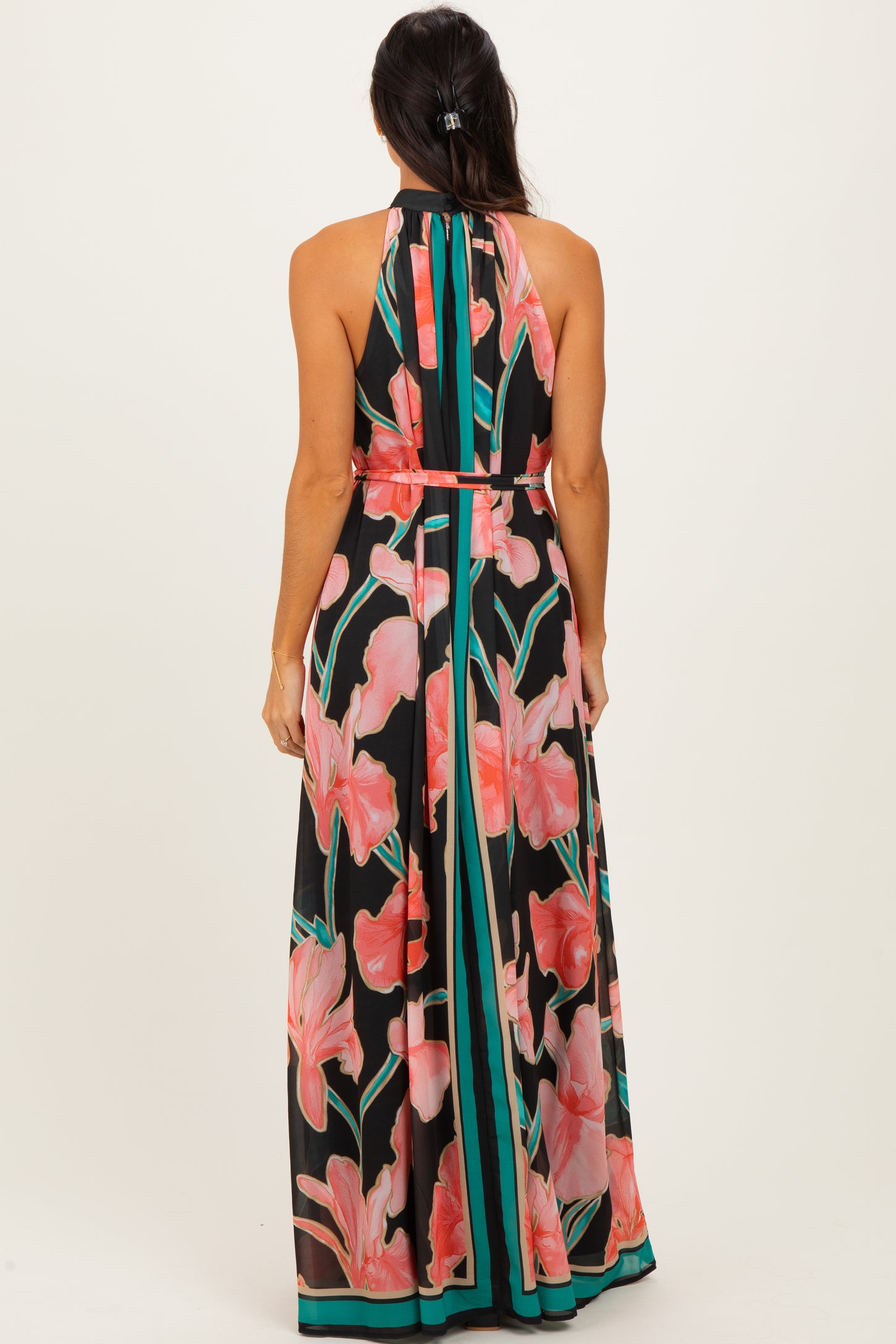 Black Floral Halter Maxi Dress