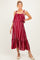 Red Striped Flounce Shoulder Tie Maternity Midi Dress