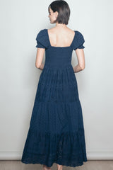 Midnight Embroidered Eyelet Lace Maxi Dress