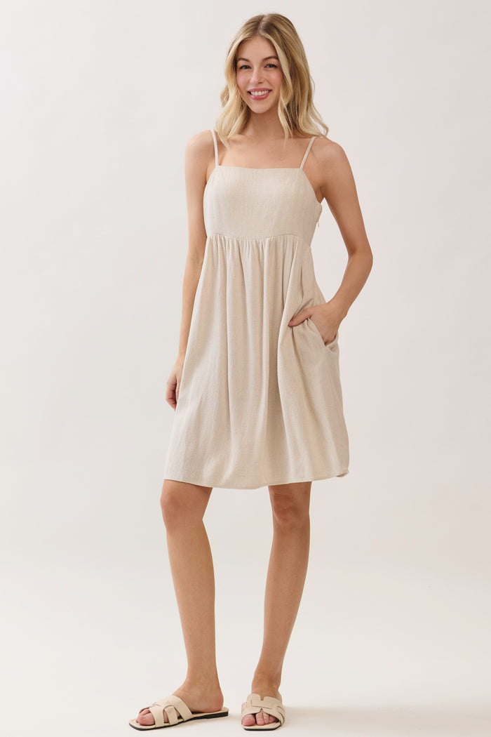 Oatmeal Linen Blend Bead Detail Maternity Mini Dress