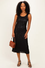 Black Floral Jacquard Mesh Maternity Midi Dress