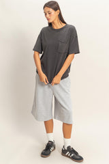 Black Vintage Wash Raw Edge Pocket T-Shirt