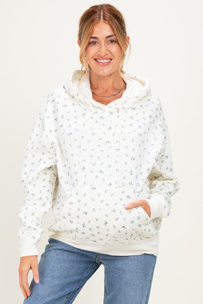 Blue Floral French Terry Maternity Hoodie