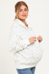 Blue Floral French Terry Maternity Hoodie