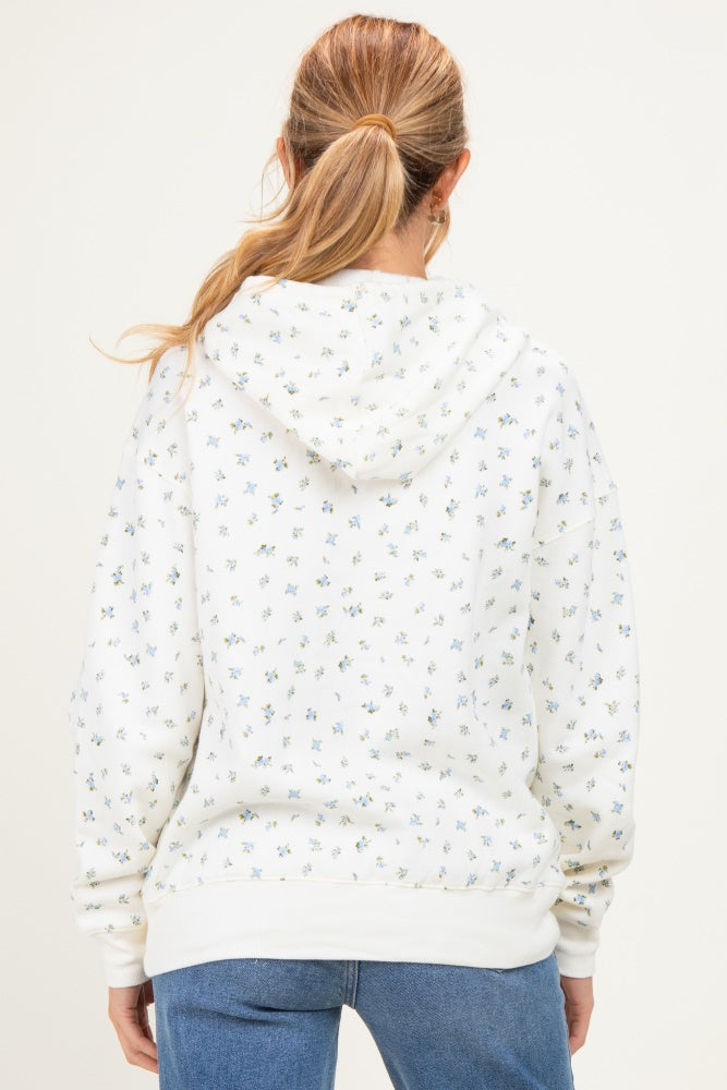 Blue Floral French Terry Maternity Hoodie
