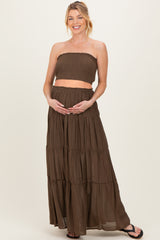 Chocolate Smocked Tube Top Tiered Skirt Maternity Set