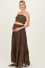 Chocolate Smocked Tube Top Tiered Skirt Maternity Set