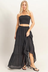 Black Smocked Tube Top Tiered Skirt Maternity Set