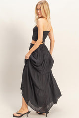 Black Smocked Tube Top Tiered Skirt Set