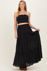 Black Smocked Tube Top Tiered Skirt Maternity Set