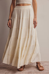 Cream Tiered Maxi Skirt
