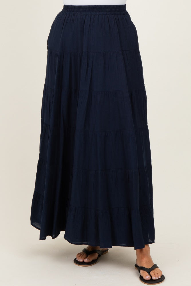 Navy Tiered Maxi Skirt