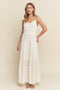 Ivory Textured Tiered Lace Trim Maxi Dress