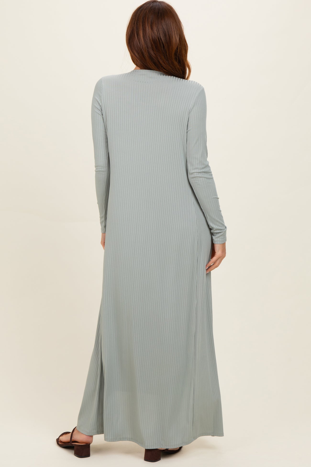 New Sage Ribbed Sleeveless Dress Cardigan Set