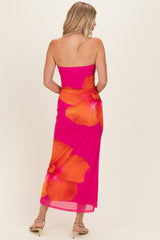 Fuchsia Floral Strapless Maxi Dress