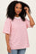 Pink Striped Short Sleeve Crew Neck Oversized Cotton Top