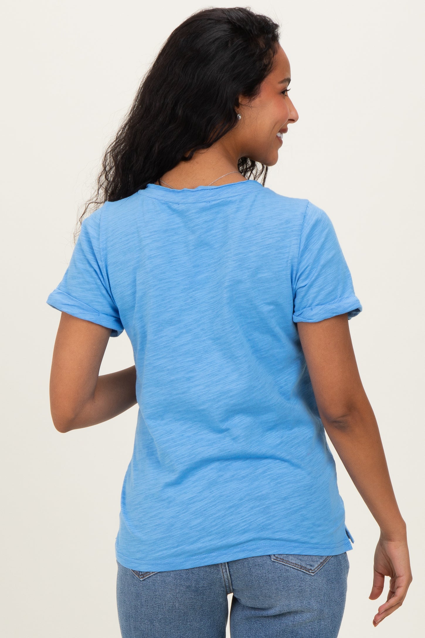Blue Raw Edged Basic Slub Maternity Top