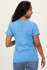 Blue Raw Edged Basic Slub Maternity Top