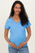 Blue Raw Edged Basic Slub Maternity Top