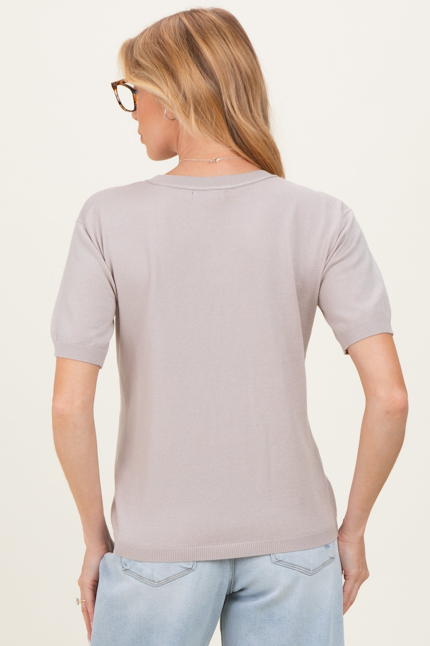 Grey Crew Neck Solid Maternity Sweater