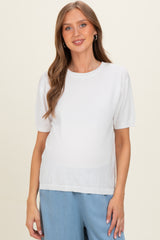 White Crew Neck Solid Maternity Sweater