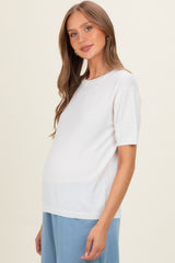 White Crew Neck Solid Maternity Sweater