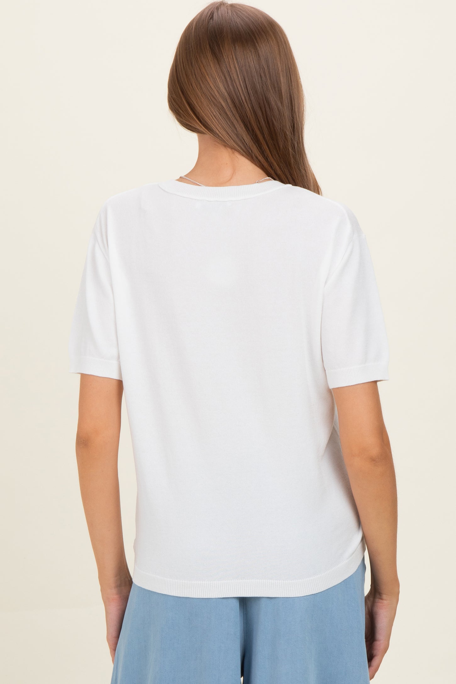 White Crew Neck Solid Maternity Sweater