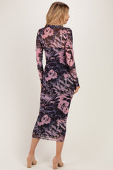 Pink Animal Print Mesh Overlay Maxi Dress