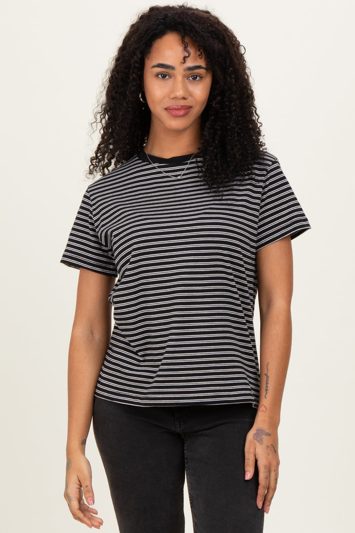 Black/White Short Sleeve Round Neck Stripe Maternity Tee