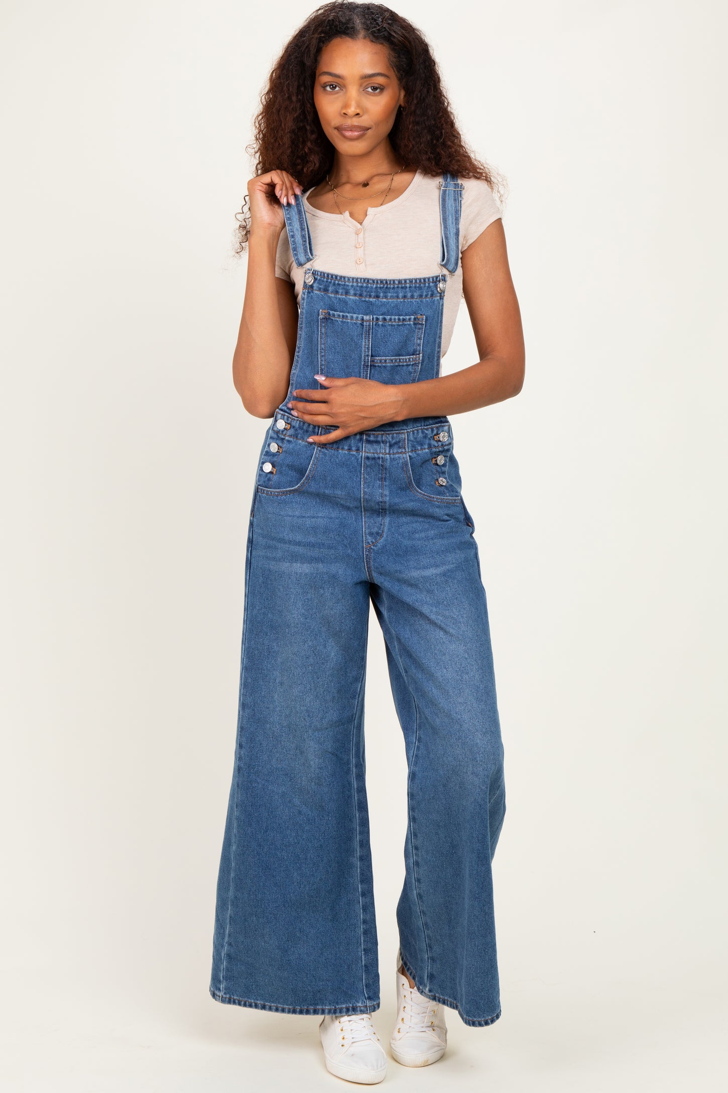 Denim Blue Wide-Leg Overalls
