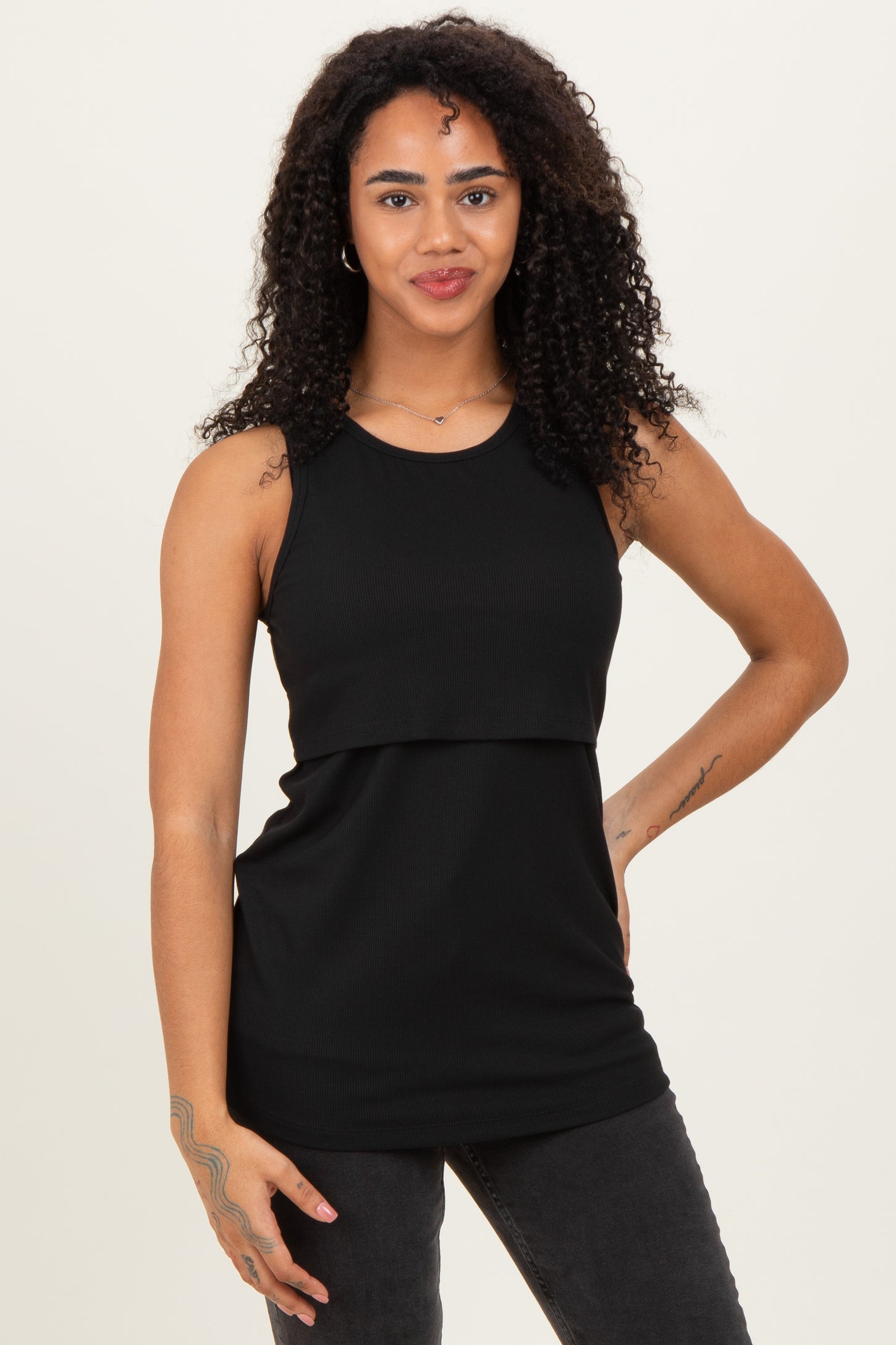 Black Sleeveless Nursing Tank Top