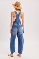 Medium Wash Denim Barrel Overalls