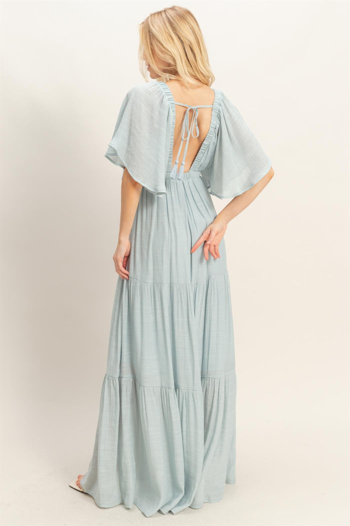 Light Blue Flutter Sleeve Maxi Dress