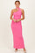 Pink Mesh Overlay Halter Maxi Dress