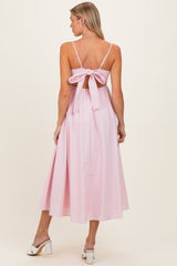 Light Pink Linen Sleeveless Tie Back Flared Maternity Midi Dress