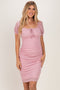 Pink Polka Dot Mesh Square Neck Puff Sleeve Dress