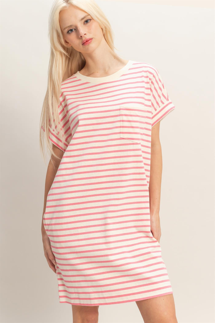 Pink Striped Maternity T-Shirt Mini Dress