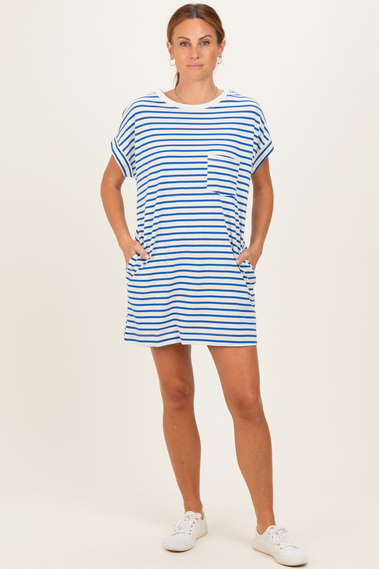 Blue Striped T-Shirt Mini Dress
