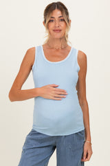 Sky Blue Stitch Detail Maternity Sleeveless Top