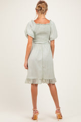 Sage Printed Smocked Ruffle Accent Maternity Dress